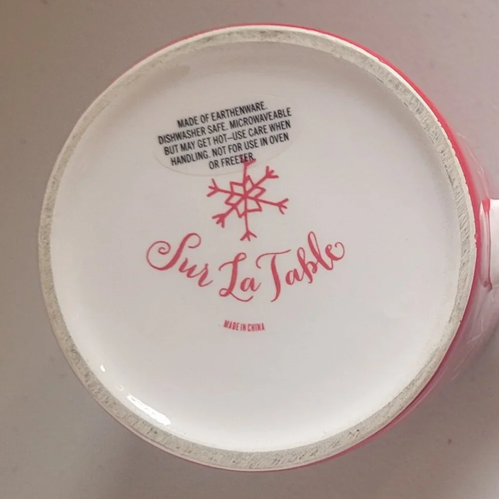 Mug SUR LA TABLE 13 oz Red & White Holiday Winter Trees Festive Sturdy